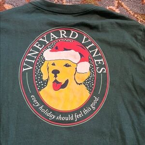 Green Vineyard Vines Holiday Long Sleeve Shirt with Santa Golden Retriever